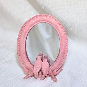 Love Birds Mirror Pink Resin Wall Table Vanity Dresser Accent Cottage Bohemian